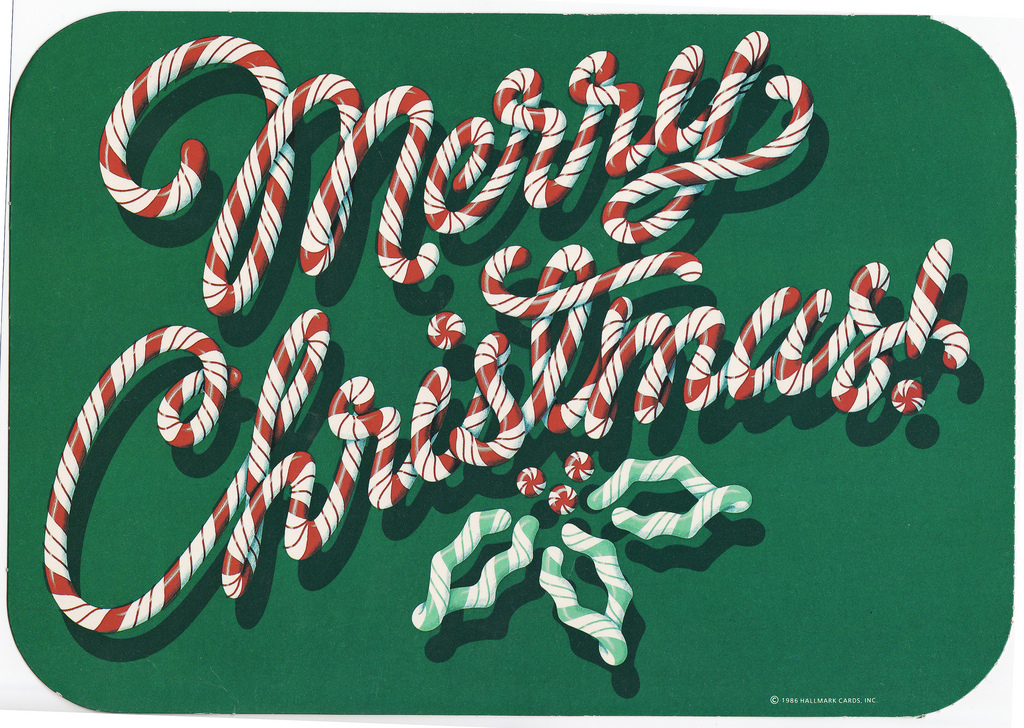 merry Christmas spelled with candy canes